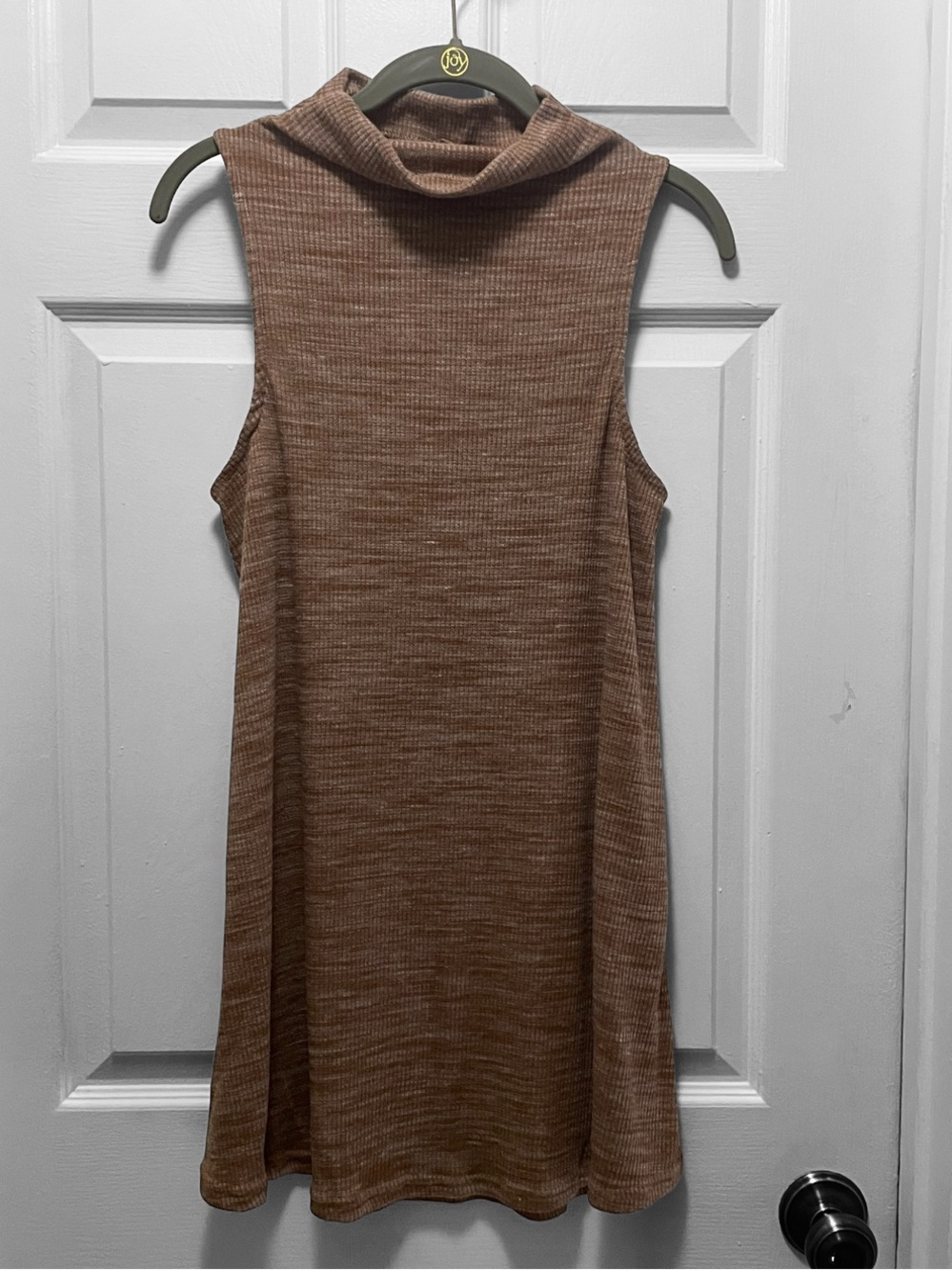 Poof Sleeveless Cowl Neck Knit Sweater Dress - Brown